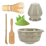 HOBEYO Matcha Set mit Matcha Besen, Matcha Schale mit Ausgießer, Besenhalter...