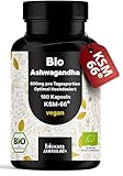 Bio Ashwagandha Kapseln hochdosiert - 180 Kapseln - 600 mg KSM-66® für...