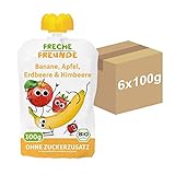 FRECHE FREUNDE Bio Quetschie Banane, Apfel, Erdbeere & Himbeere, Fruchtmus mit...