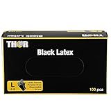 THOR Black Latexhandschuhe 100 Stück (Größe L) | Schwarze Puderfreie...