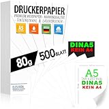 Druckerpapier 80g weiß A5-500 Blatt – 14,8 x 21 cm - PREMIUM PAPIER Reinweiß...