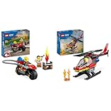 LEGO City Feuerwehrmotorrad, Feuerwehr-Spielzeug & City Feuerwehrhubschrauber,...