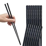 FloraVigo 2 Paar Essstäbchen Set Fiberglas abwaschbar schwarz Sushi-Stäbchen...