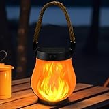 YOUYIKE 1pcs Solar Laterne Tanzende Flammen LED Tragbares Rund Stehend mit Seil...