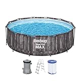 Bestway Steel Pro MAX Frame Pool-Set mit Filterpumpe Ø 366 x 100 cm, Holz-Optik...