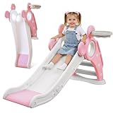 YOLEO Rutsche, Kinder Fun-Slide mit Basketballkorb, Faltbar Kinderrutsche,...