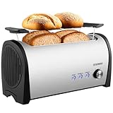 Steinborg Toaster 4 Scheiben mit Brötchenaufsatz XXL Langschlitztoaster...