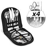 [23-teiliges 4 Personen] Camping Geschirr Set – Besteckset mit Edelstahl...