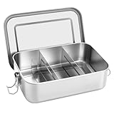 QOEOTUY Brotdose Edelstahl mit 2 Fächern：1400ML Auslaufsicherer Lunchbox mit...