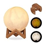 Relaxdays Mondlampe 3D, 2 Farben, dimmbar, Touch Sensor, kabellos, mit Ständer,...