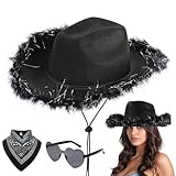 Aomig CowboyHut Damen Herren Fashion Cowboyhüte Cowgrilhut Rockstar Randlose...