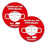 2er Set Maskenpflicht Aufkleber Sticker Zutritt nur mit Maske Markierung Hinweis...