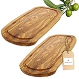 2x HOFMEISTER® Schneidebrett Saftrille Olivenholz - praktisches Set aus zwei...
