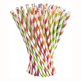 Strohhalm, 100 Stück Bunte Papierstrohhalme, für Cocktails, Kaffee oder Saft