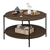 WLIVE Couchtisch Rund mit 2 Ebenen, Wohnzimmertisch Holz, Stubentisch mit...