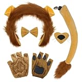 FUIPVGI 5 Stück Löwe Kostüm Zubehör Set,Löwenohren Plüsch Stirnband...