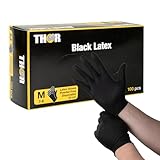 THOR Latexhandschuhe (M), 100 Stück – Einmalhandschuhe Schwarz, handschuhe...