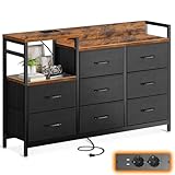 ODK Kommode mit Schubladen, 2 USB & 2 AC-Anschlüssen, 8 Schubladen aus Stoff -...