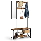 VASAGLE Garderobenständer, Garderobe mit Haken, Kleiderständer mit Spiegel,...
