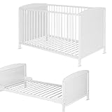 Best for Home - Baby Bett | Babybett 120x60 cm in Weiß und Braunfarbe | Junior...