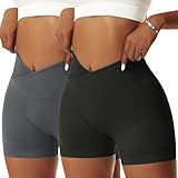 Vertvie Damen Gym Shorts V Cross Stretch Push Up Yoga Shorts Booty Scrunch...