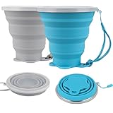 ddLUCK Silikon Camping Faltbecher mit Kunststoff Deckel, 320ml Wiederverwendbar...