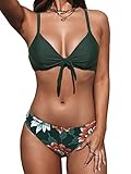 CUPSHE Damen Bikini Set Knoten Low Waist Bikini Bademode Cross Back Blumenmuster...