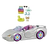 Barbie HDJ47 - Extra Auto Cabrio (glitzert) mit regenbogen Reifen, silbernes...