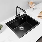CECIPA Küchenspüle Schwarz 55x45cm, 80% Quarzsand Spülbecken aus Granit, 1...