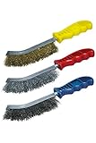 wolfcraft Handdrahtbürsten-Set 3 tlg. - 2138000 - Stahl- Messing- und...