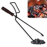 Schwere Kaminzange, Isolierter Holzgriff Feuerzange, Outdoor Rostfrei Universal...