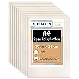 Creative Deco 10 x A4 Sperrholzplatte 3mm Pappelsperrholz | 300 x 210 (+/- 0,5)...
