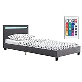 Juskys Polsterbett Paris 90x200 cm mit LED-Beleuchtung, Lattenrost & Kopfteil,...