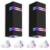 SSC-LUXon 2er Set JOVO-L Wandlampe schwarz modern IP44 inkl. 4x Smart WiFi RGB...
