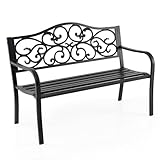 COSTWAY Gartenbank Metall, Sitzbank aus Gusseisen für 2 Sitzer, Parkbank mit...