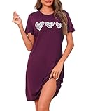 Marvmys Nachthemd Damen Kurzarm Schlafshirt Baumwolle Printed Sleepshirt Sommer...