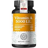 NATURE LOVE® Vegane Vitamin A - 365 Tabletten mit 5.000 IE - für Sehkraft,...