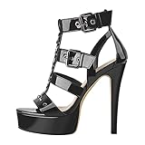 Only maker Damen Absatz Sandalen Lackoptik Metallic Plateau Stiletto...