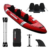 SKINHAWK Premium Kajak Weinrot, Schlauchboot, Kanu, zum Aufblasen, Set mit 3...