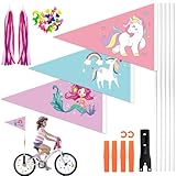 ZJKUBOIS 3 Stück Fahrradfahne für Kinder, Fahrradwimpel Kinder Set mit Metall...