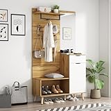 Ymkua Garderobenset Wandgarderobe, Flurgarderobe Set mit Schuhbank, Spiegel und...