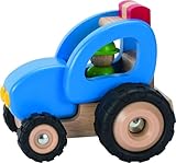 goki 55928 Traktor, Klassisches Holzspielzeug mit Gummibereifung, Robustes...