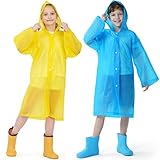 Opret 2 Stück Regenponcho Kinder, Wiederverwendbar Wasserdicht Regencape Kinder...