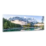 Bergpanorama Leinwand - Eibsee, Zugspitze - als 150x50cm großes XXL...