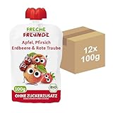 FRECHE FREUNDE Bio Quetschie, Apfel, Pfirsich, Erdbeere und rote Traube,...