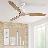 Sofucor Deckenventilator mit Fernbedienung, Deckenventilator aus Massivholz mit...