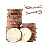40 Stück Holzscheiben 5-6 cm,Rund Holzscheiben zum Basteln mit zwei...