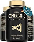 Omega 3 Kapseln Hochdosiert 3000mg - Premium Fischöl 120 Kapseln - Dreifache...