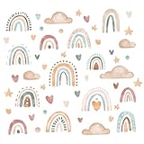 Regenbogen Wandsticker, mit Herzen Wandaufkleber, Boho Wandtattoo, Wandtattoo...