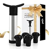 Joeji's Kitchen Weinpumpe Edelstahl mit 4 Stopfen - Wein Vakuumpumpe Frische...